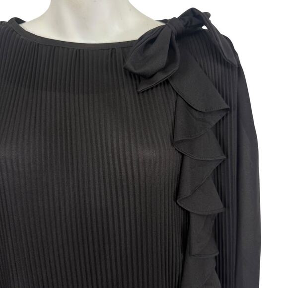 Lady Blair Pleated Ruffle Vintage USA Made Midi High Neck Sheer Chiffon Dress 14 - Picture 7 of 16